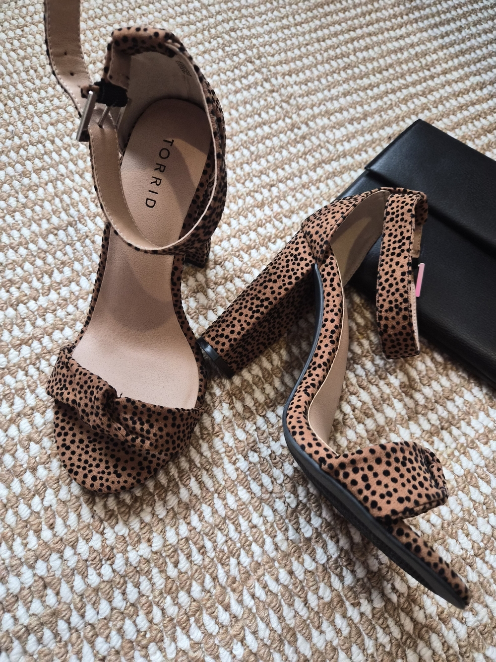 torrid Tan and Black Spotted Block Heel Sandals